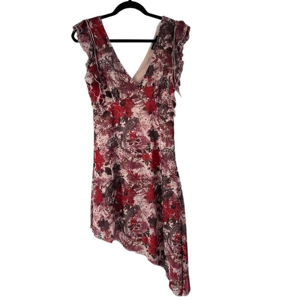 Almost Famous Pink Romantic Floral Flutter Sleeve Asymmetrical Dress Sz S